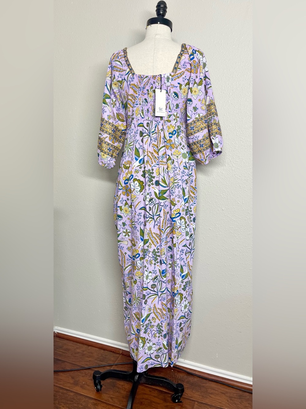NWT Printfresh Lilac Floral Cotton Maxi Dress with Puff Sleeves M - Picture 4 of 5